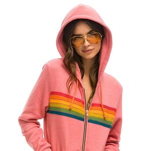 Aviator Nation pink rainbow stripe hoodie